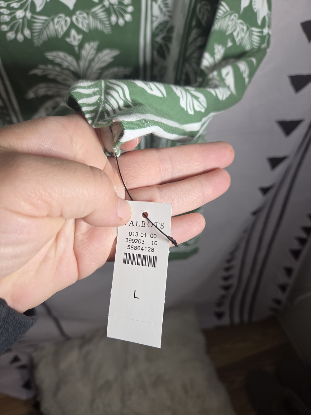 Talbots Green and White Botanical Print Boatneck Top - Picture 4 of 5